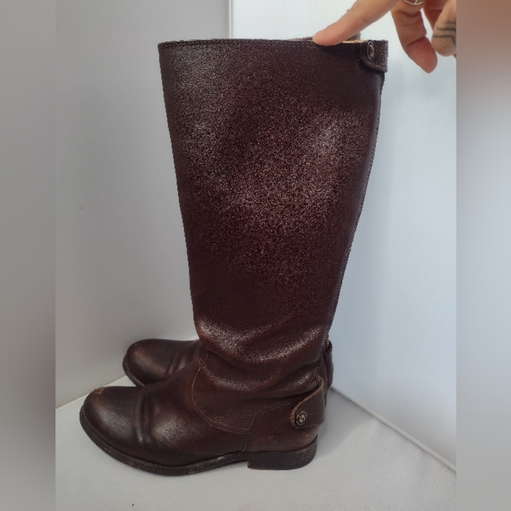 Frye Melissa Button Back Zip Tall Riding Boots 6 Brown Leather Equestrian
